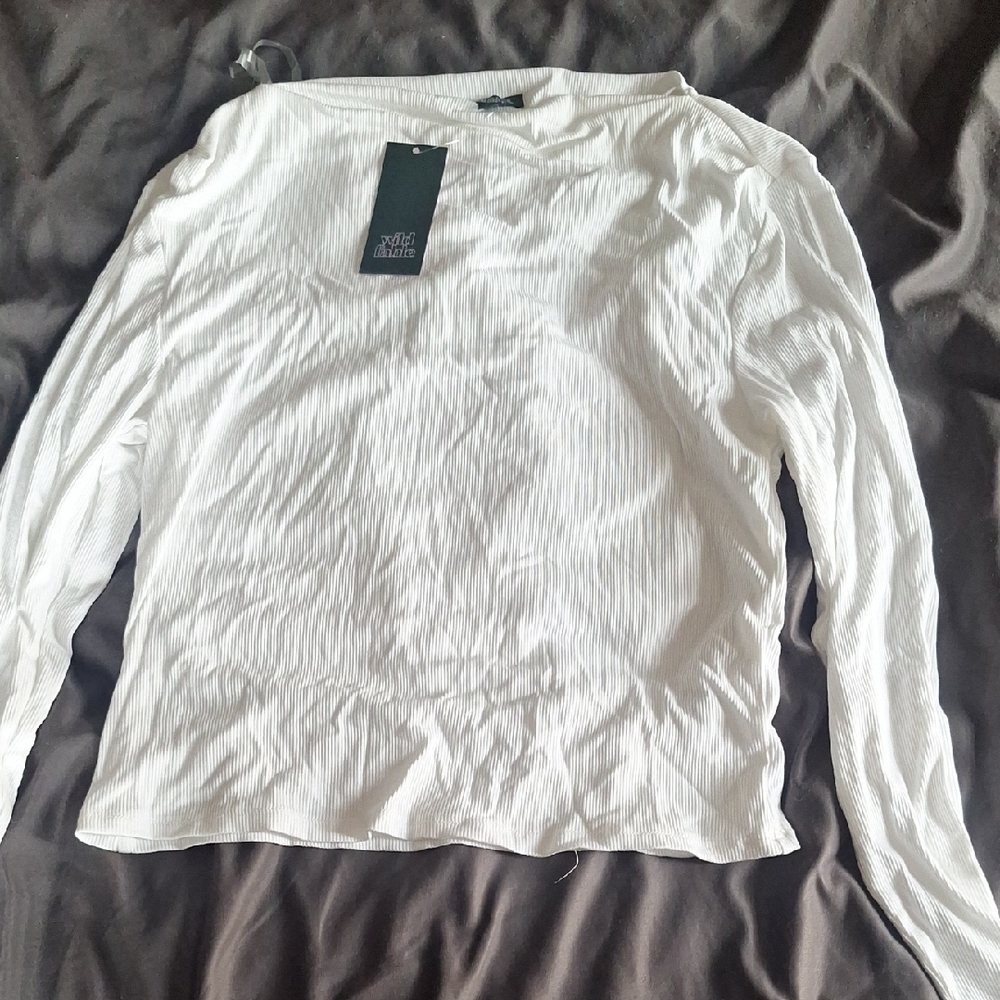 Wild Fable White Ribbed Long Sleeve Blouse